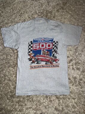 Vintage 1986 Indianapolis 500 Screen Stars Graphic T-Shirt Gray Large